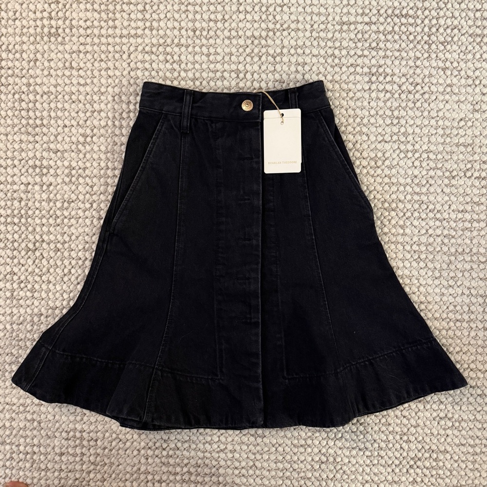 Scanlan Theodore Black A-Line Flared Denim Skirt